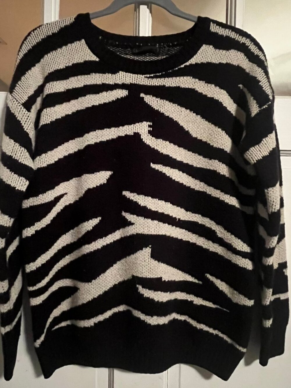 Lucca Couture Black & Cream Zebra Print Knit Pullover Sweater - Size S